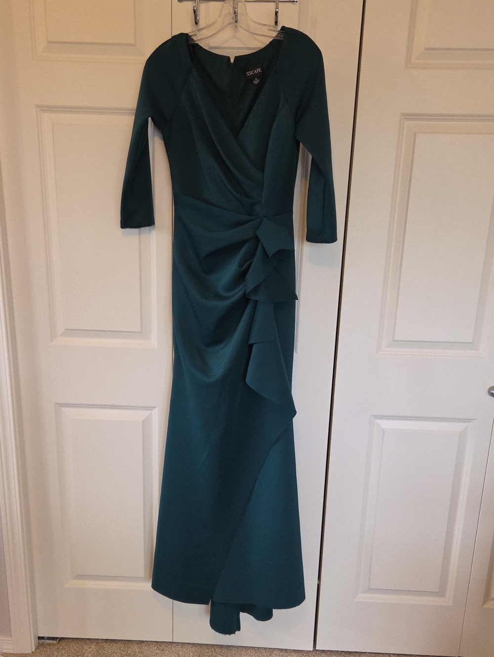 Adrianna Papell Teal 3/4 Length Sleeve Ruffle Gown